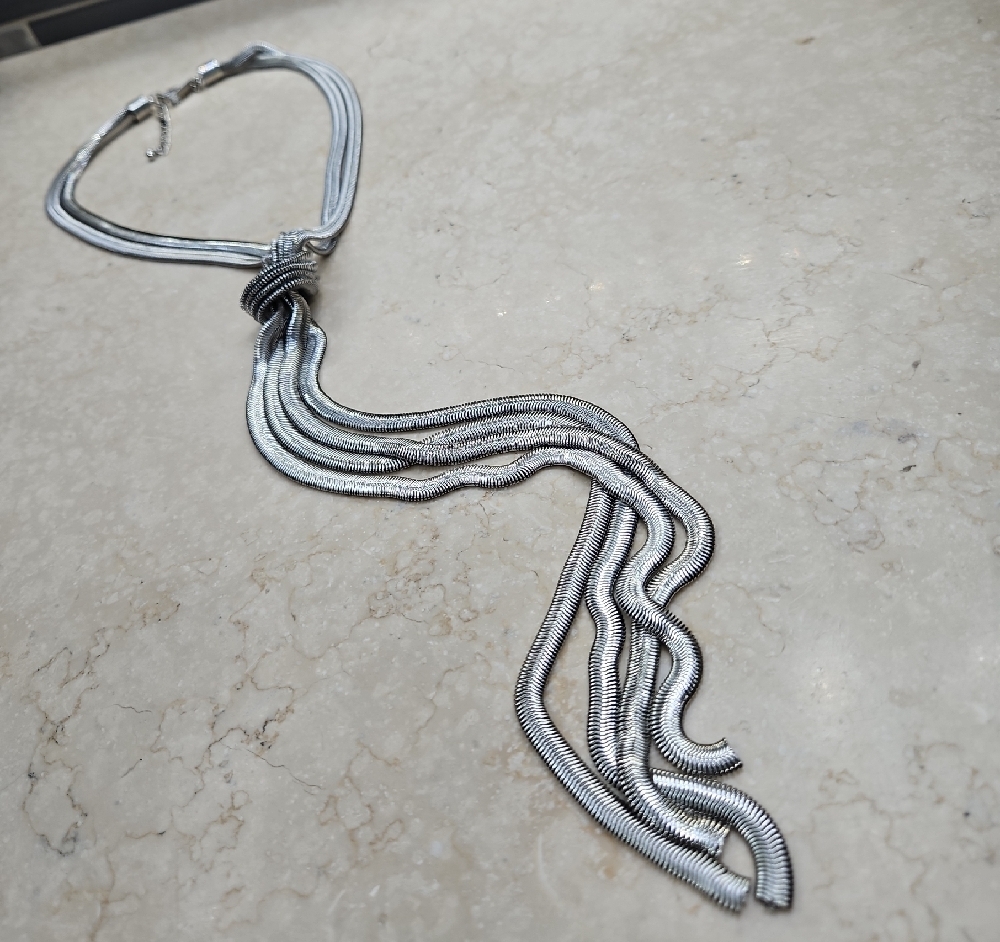 Silver Multi-Strand Statement Necklace - image 2